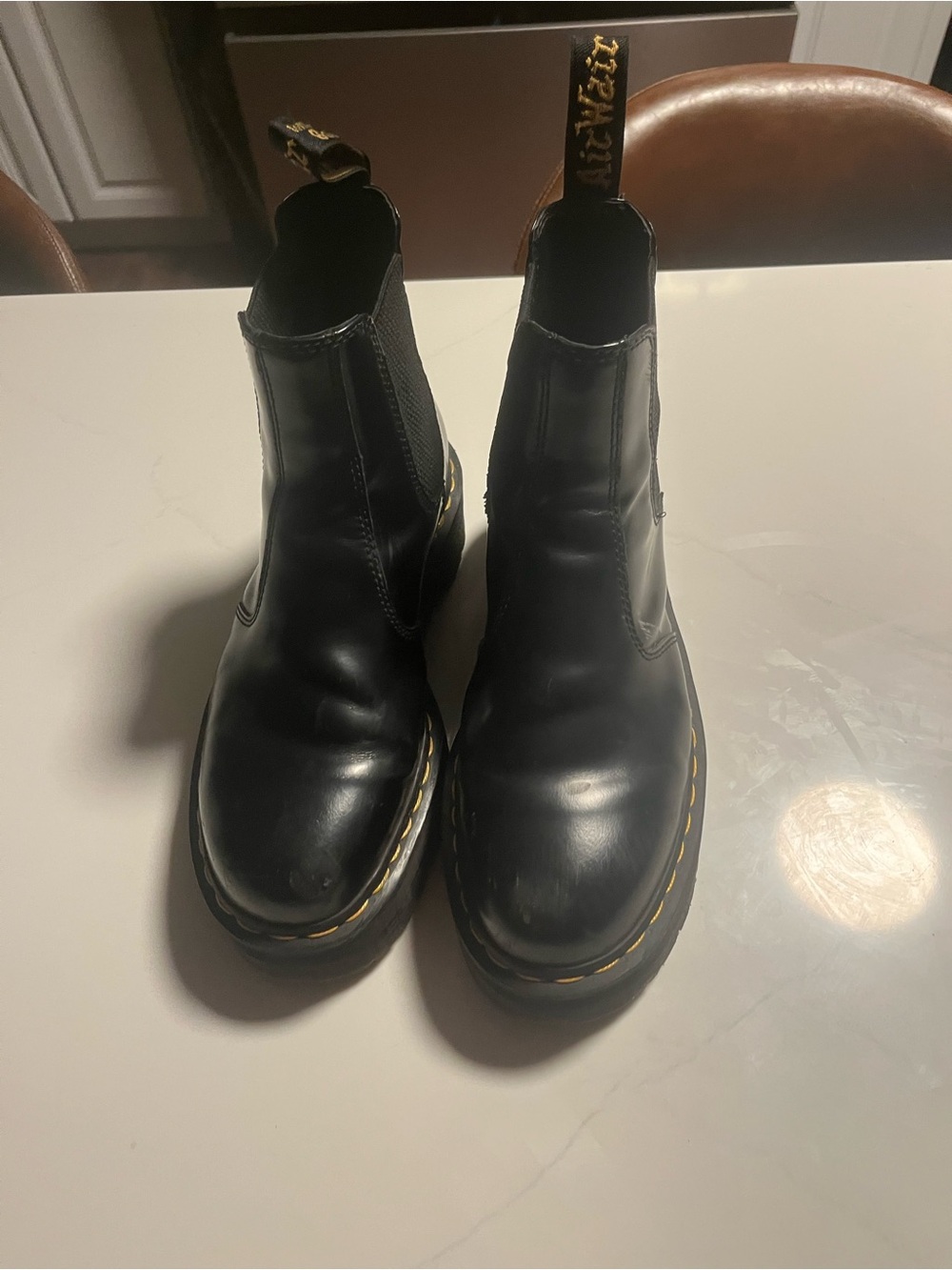 Dr. Martens Black Chelsea Boots with Yellow Stitching